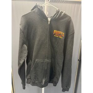 Poopys Biker Bar‎ Savanna Illinois Zip Hoodie Sweatshirt Graphic Print Mens M